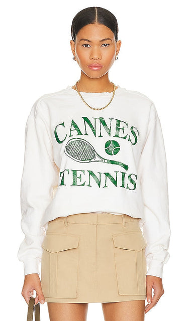 firstport Cannes Tennis Crewneck Sweatshirt in White - firstport Cannes Tennis - Sweat ras du cou - Blanc - Firstport Cannes 白色网球圆领运动衫 - Firstport Cannes Tennis Rundhals-Sweatshirt in Weiß - firstport Cannes 테니스 크루넥 스웻셔츠 화이트 색상 - Felpa girocollo firstport Cannes Tennis in bianco