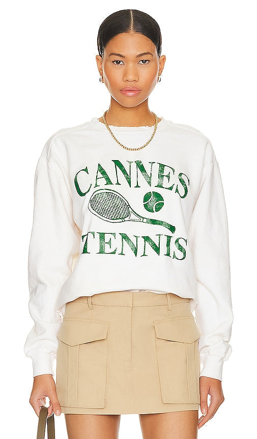 firstport Cannes Tennis Crewneck Sweatshirt in White - firstport Cannes Tennis - Sweat ras du cou - Blanc - Firstport Cannes 白色网球圆领运动衫 - Firstport Cannes Tennis Rundhals-Sweatshirt in Weiß - firstport Cannes 테니스 크루넥 스웻셔츠 화이트 색상 - Felpa girocollo firstport Cannes Tennis in bianco