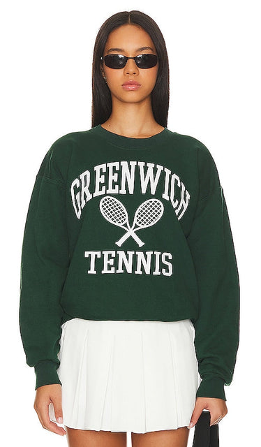 firstport Greenwich Tennis Crewneck Sweatshirt in Dark Green - firstport - Greenwich Tennis - Sweat ras du cou - Vert foncé - Firstport 格林威治网球圆领运动衫 深绿色 - Firstport Greenwich Tennis-Sweatshirt mit Rundhalsausschnitt in Dunkelgrün - firstport 그리니치 테니스 크루넥 스웻셔츠 색상 - Felpa girocollo da tennis firstport Greenwich in verde scuro