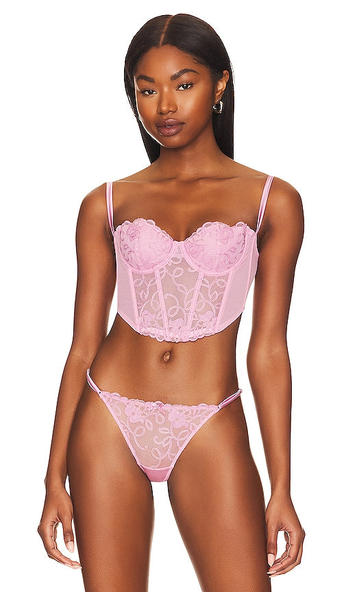 fleur du mal Bella Embroidery Open Back Bustier in Pink