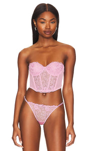 fleur du mal Bella Embroidery Open Back Bustier in Pink - fleur du mal Bustier Bella brodé à dos ouvert en rose - fleur du mal Bella 粉色刺绣露背紧身胸衣 - fleur du mal Bella Stickerei-Bustier mit offenem Rücken in Rosa - fleur du Mal Bella 자수 오픈 백 뷔스티에 핑크 색상 - fleur du mal Bella ricamo bustier aperto sul retro in rosa