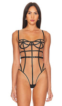 fleur du mal Faux Leather Caged Bodysuit in Black