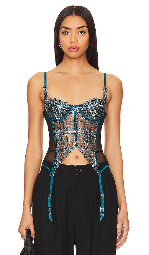 fleur du mal Gabrielle Embroidery Basque in Teal - fleur du mal Gabrielle Broderie Basque en Sarcelle - fleur du mal Gabrielle 蓝绿色巴斯克刺绣 - fleur du mal Gabrielle Stickerei Baskisch in Blaugrün - fleur du mal 청록색의 Gabrielle 자수 바스크어 - fleur du mal Gabrielle Ricamo basco in verde acqua