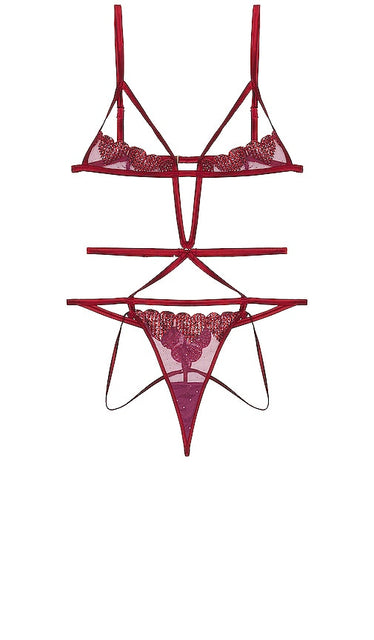 fleur du mal Heart Ouvert Bondage Bodysuit in Wine - fleur du mal Body Ouvert Bondage Coeur en Vin - fleur du mal Heart Ouvert 酒色束缚紧身衣 - fleur du mal Heart Ouvert-Bondage-Body in Weinrot - fleur du mal Heart Ouvert 본디지 바디수트 와인 - fleur du mal Body Bondage Heart Ouvert in vino