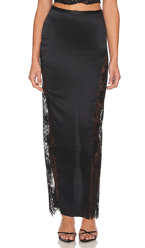 fleur du mal Lace Insert Maxi Skirt in Black