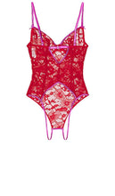fleur du mal Magnolia Lace Ouvert Bodysuit in Red
