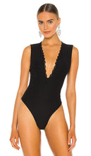 fleur du mal Margo Lace Trim Deep V Bodysuit in Black