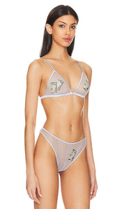 fleur du mal Money Embroidery Bra in Blue