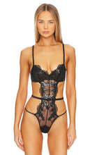 fleur du mal Sequin Violet Embroidery Bodysuit in Black