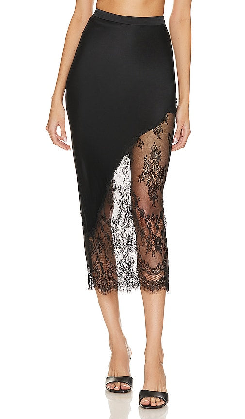 fleur du mal Silk And Chantilly Lace Skirt in Black - fleur du mal Jupe en Soie Et Dentelle Chantilly en Noir - fleur du mal 黑色丝绸和尚蒂伊蕾丝半身裙 - Fleur du Mal-Rock aus Seide und Chantilly-Spitze in Schwarz - fleur du Mal 실크 앤 샹티이 레이스 스커트블랙 색상 - fleur du mal Gonna in seta e pizzo chantilly in nero