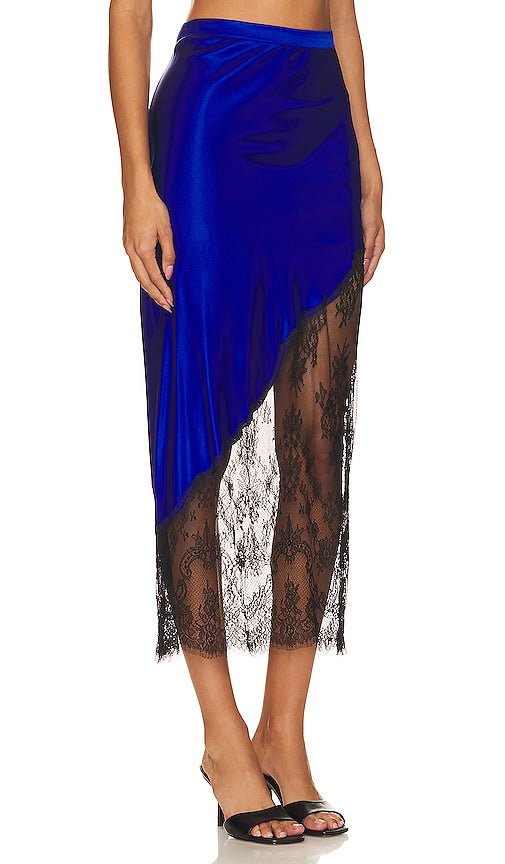 fleur du mal Silk And Chantilly Lace Skirt in Blue