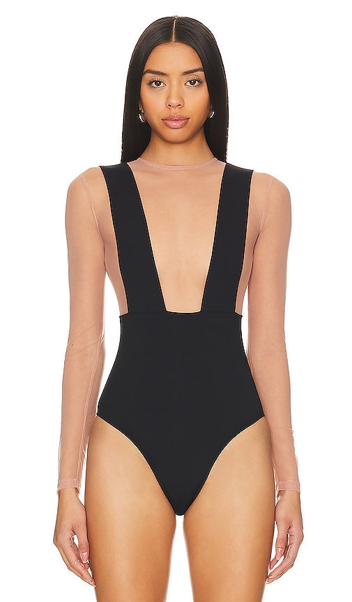 fleur du mal Suspender Bodysuit in Black