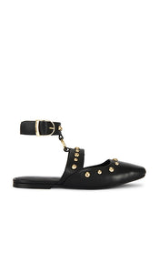 Free People Camille Mystic O-ring Flat in Black | Black Leather Strappy Flats for Women