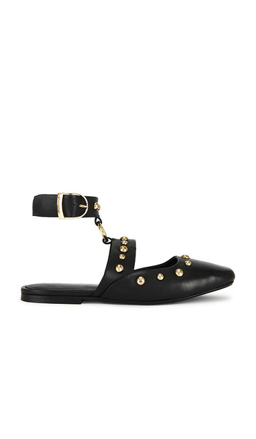 Free People Camille Mystic O-ring Flat in Black | Black Leather Strappy Flats for Women