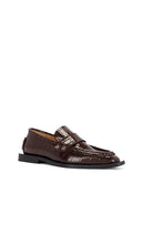 Ganni Studs Square Shiny Croco Loafer in Chocolate