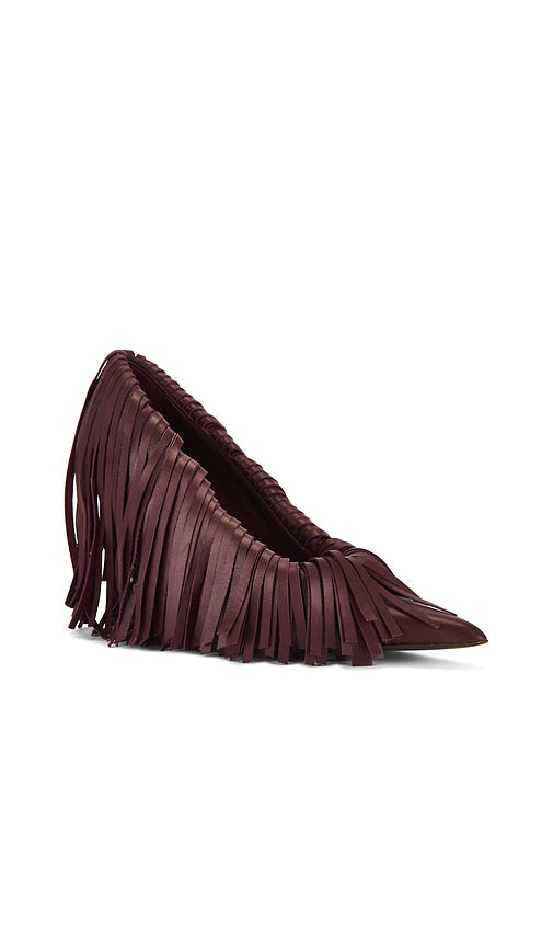 GIA BORGHINI Amelia Fringe Heel in Burgundy