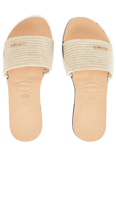 Havaianas You Malta Metallic Sandal in Tan | Golden Slides for Women