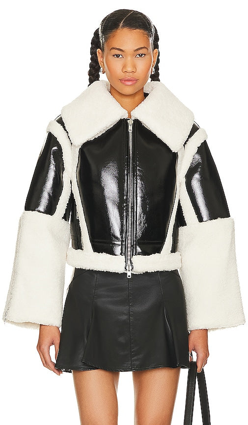 h:ours Lalita Faux Shearling Leather Jacket in Black