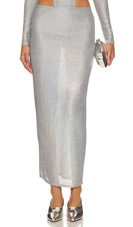 h:ours Shirley Midi Skirt in Metallic Silver - h:ours Jupe mi-longue Shirley en argent métallisé - h:ours Shirley 金属银色中长半身裙 - h:ours Shirley Midirock in Metallic-Silber - h:ours 셜리 미디 스커트 - h:la nostra gonna longuette Shirley in argento metallizzato