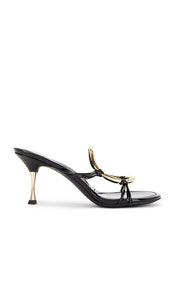 Jeffrey Campbell Alani Sandal in Black | Black Patent Gold Open Toe Heels for Women