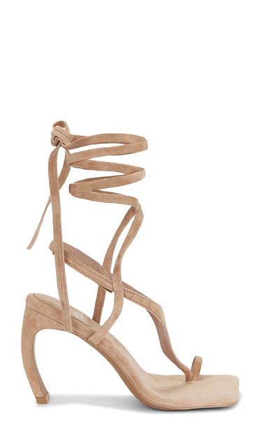 Jeffrey Campbell Bon-Bon Sandal in Beige | Dark Beige Suede Open Toe Heels for Women