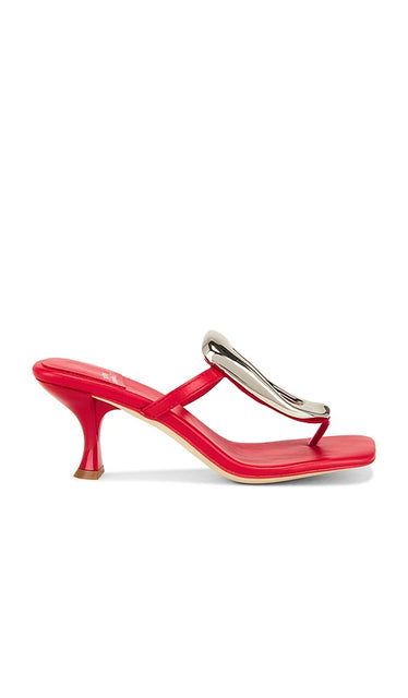 Jeffrey Campbell Linq-Up-2 Sandal in Red | Bright Red Silver Shiny Open Toe Heels for Women