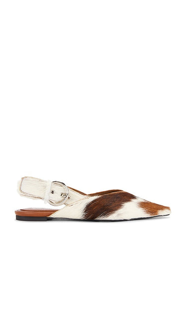 Jeffrey Campbell Scone-F Flat in White | Tan White Longhair Flat Sandals for Women
