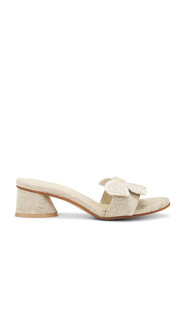 Kaanas Clover By Lun Flower Applique Sandals in Cream | Oat Slides for Women
