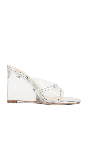 LPA Andre Wedge in Metallic Silver | Clear Pvc Wedge Sandals for Women