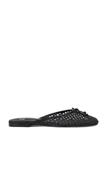LPA Milano Mule in Black | Black Woven Leather Black Flats for Women
