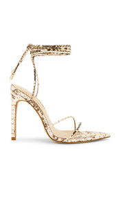 Michael Costello x REVOLVE Diego Heel in Beige | Snakeskin Heeled Sandals for Women