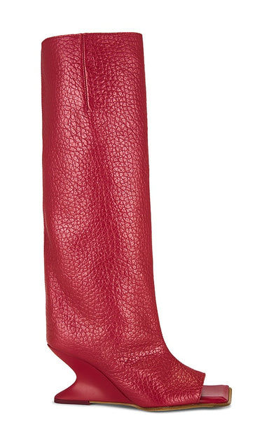 Miista Salima Open Tall Boot in Coral Open | Red Knee-High Boots for Women