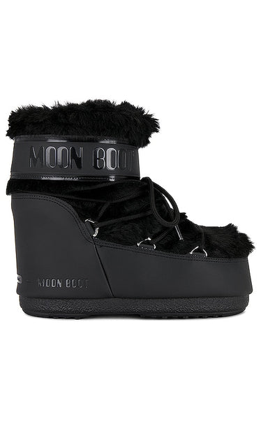 MOON BOOT Icon Low Faux Fur Boot in Black | Black Cold Weather Boots for Women