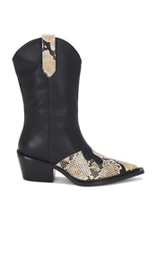 Nakedvice The Maeve Boot in Black | Black & Snake Heeled Boots for Women