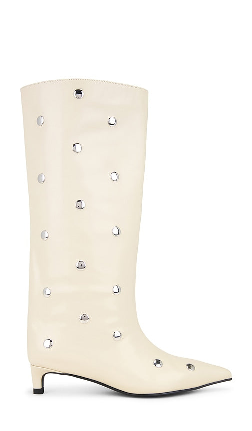 Nakedvice The Stacey Stud Boot in Ivory | Ivory & Silver Knee-High Boots for Women