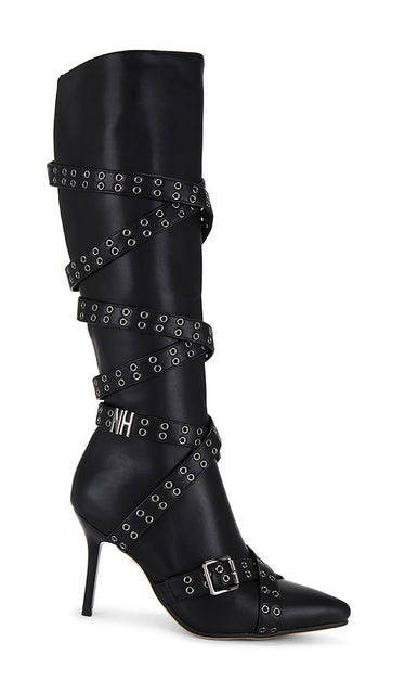 NIIHAI Nii Hai Strappy Boots in Black | Black Knee-High Boots for Women