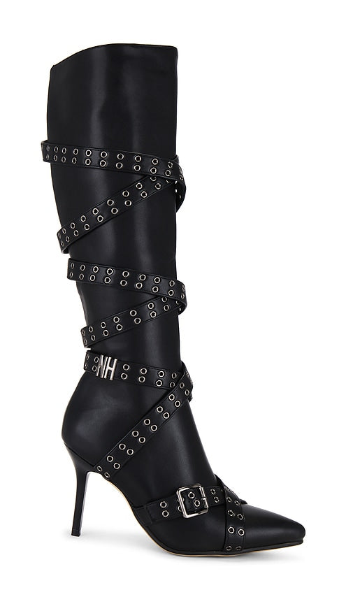 NIIHAI Nii Hai Strappy Boots in Black | Black Knee-High Boots for Women