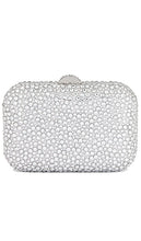 olga berg Casey Hot Fix Encrusted Clutch in Metallic Silver