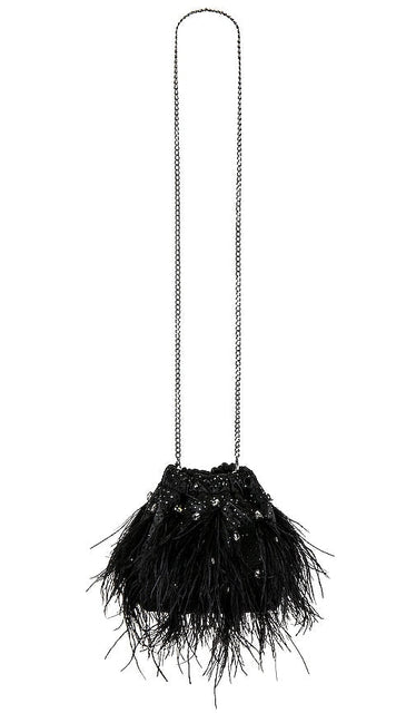 olga berg Livvy Feather Pouch in Black - Olga Berg Pochette Livvy Feather en noir - olga berg Livvy 黑色羽毛手袋 - Olga Berg Livvy Federbeutel in Schwarz - olga berg Livvy 페더 파우치 블랙 색상 - Olga Berg Custodia Livvy Feather in nero