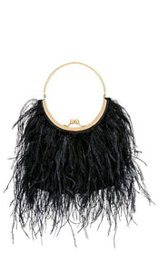 olga berg Penny Feathered Frame Bag in Black