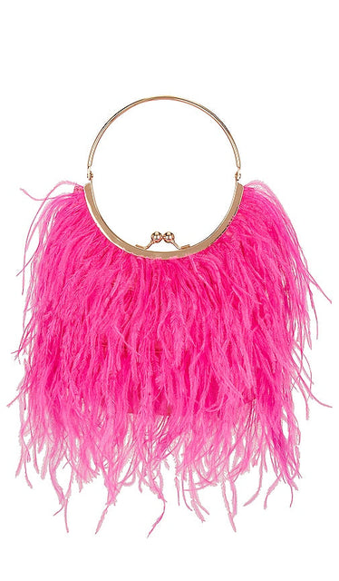 olga berg Penny Feathered Frame Bag in Fuchsia - Olga Berg - Sac à cadre à plumes Penny fuchsia - olga berg Penny 紫红色羽毛框架包 - Olga Berg Penny Feathered Frame Bag in Fuchsia - olga berg 페니 페더드 프레임 백 - Olga Berg Borsa Penny Feathered Frame in fucsia