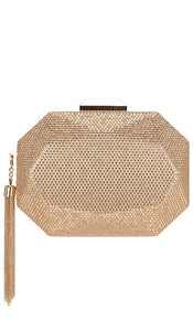 olga berg Tilly Hotfix Clutch in Metallic Gold