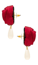 petit moments Rosette Pearl Drop Earrings in Red