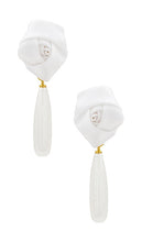 petit moments Rosette Pearl Pendant Earrings in White