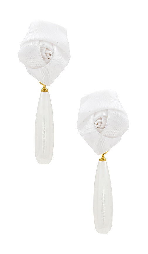 petit moments Rosette Pearl Pendant Earrings in White