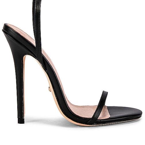 RAYE Bali Heel in Black | Black Calf Open Toe Heels for Women