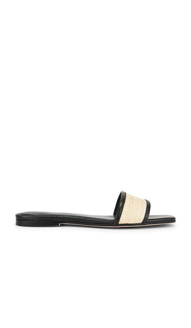 RAYE Hillie Sandal in Black | Raffia & Black Flat Sandals for Women