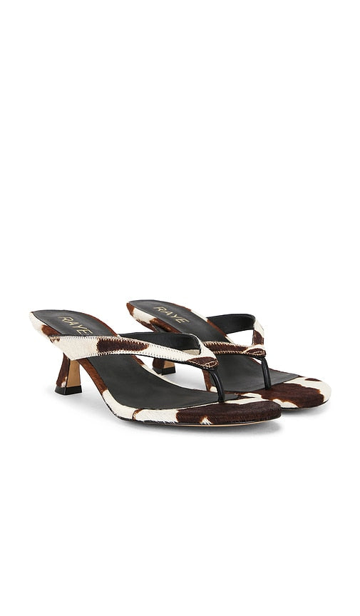 RAYE Kitty Sandal in Cream,Brown | Cow Haircalf Open Toe Heels for Women