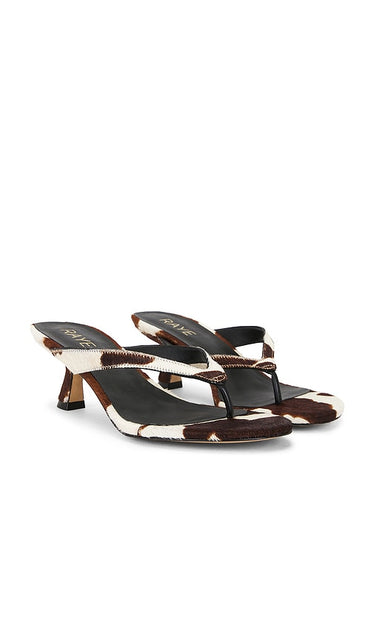 RAYE Kitty Sandal in Cream,Brown | Cow Haircalf Open Toe Heels for Women