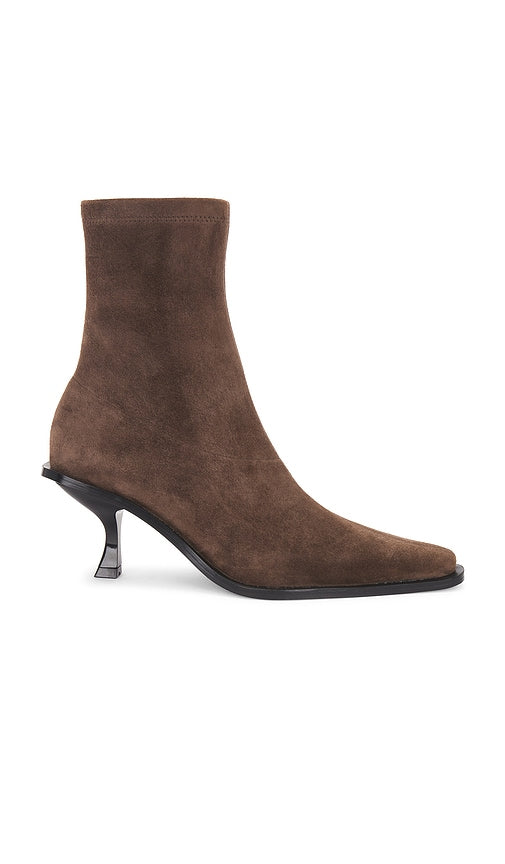 RAYE Thea Bootie in Brown | Dark Brown Suede Heeled Boots for Women